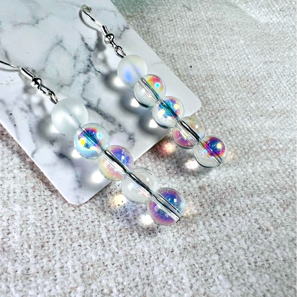 Dangle‎ Drop Clear Ombré Glass Beaded Earrings Silver 925 Sterling Silver